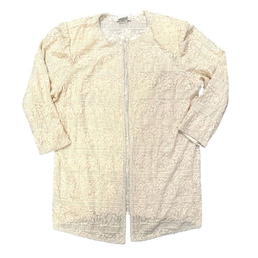 Vintage Laurence Kazar Beaded Jacket Blazer Women Sz 3X Cream Crocheted